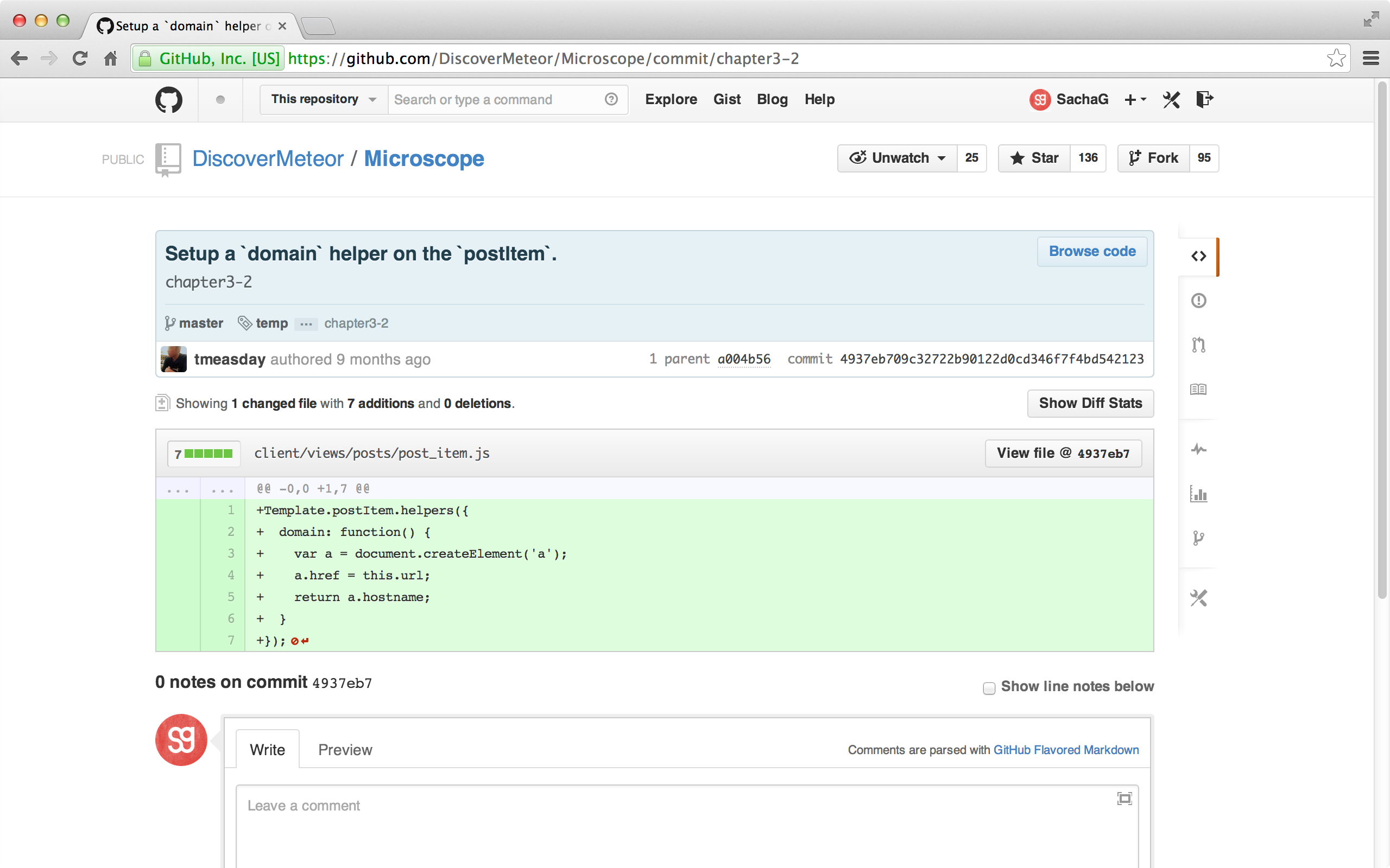 A Git commit as shown on GitHub