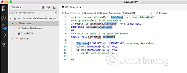 Chọn sqlCreateTable