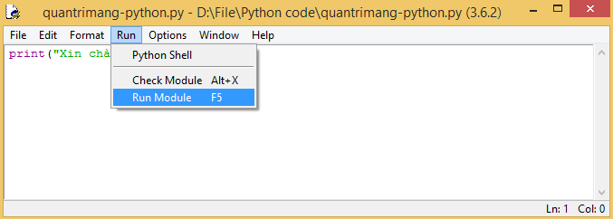 Copy code Python vào IDLE