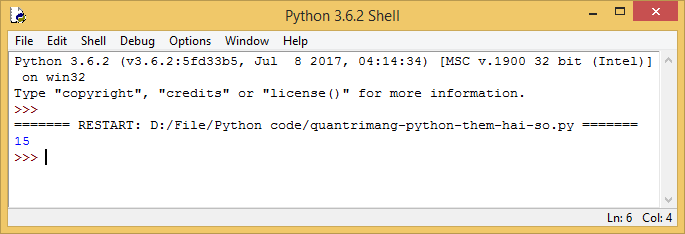 Kết quả chạy code Python thêm hai số
