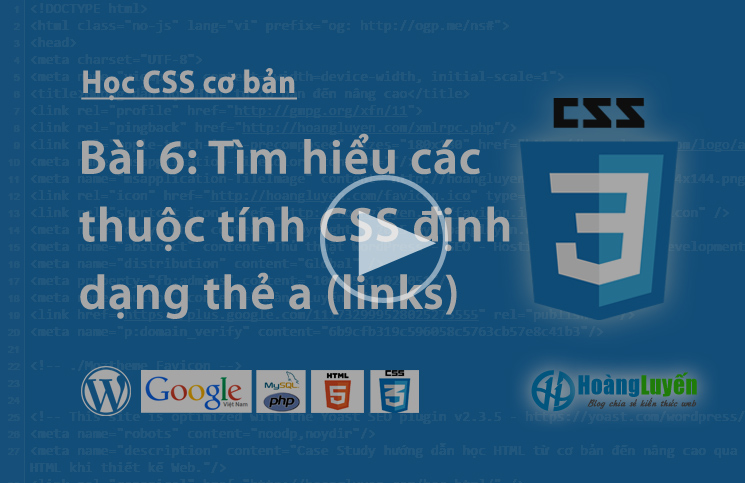 Video học CSS: Các thuộc tính thẻ a trong CSS