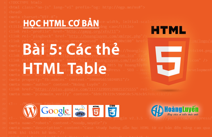 Các thẻ HTML Table