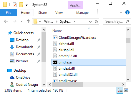 Mở Command Prompt sử dụng file thực thi trên Windows Explorer