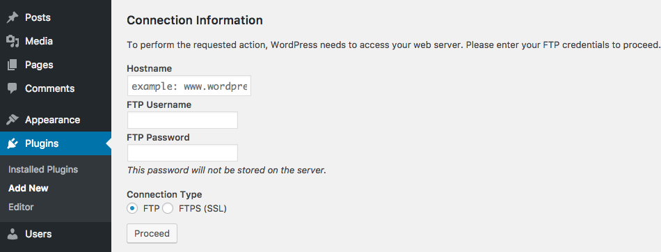 Wordpress hỏi thông tin FTP khi upload theme và plugin