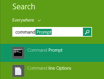 Mở Command Prompt sử dụng Search trên Windows 8.1