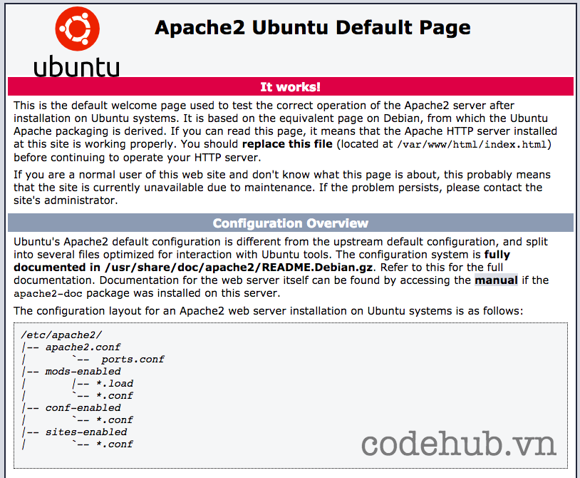 Hiên thị của trang web mặc định trong Apache