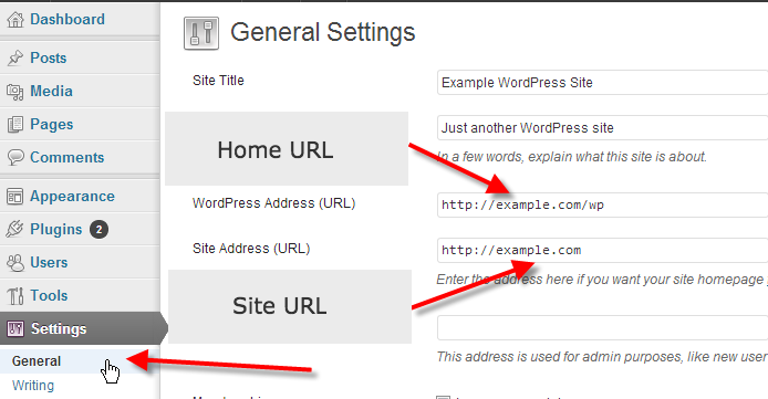 Thay đổi Home URL và Site URL trong thiết lập chung Wordpress