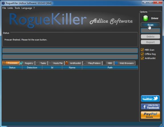 RogueKiller scanning for viruses