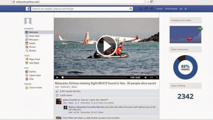Thủ đoạn dùng tin MH370 để lừa đảo trên Facebook