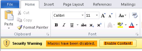 Mặc định Macros bị vô hiệu hóa trong các file tải về của Microsoft Office