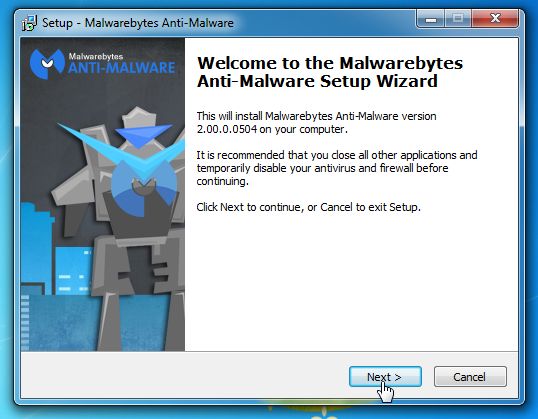 [Image: Malwarebytes Anti-Malware Setup Wizard]