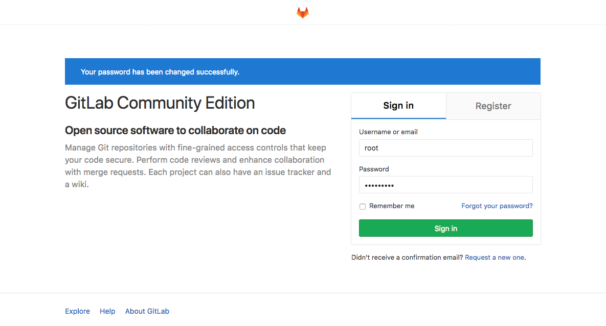 GitLab first sign in prompt