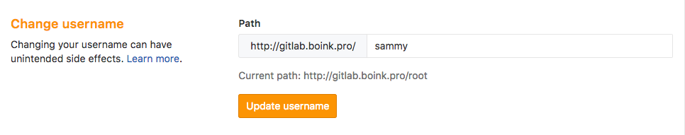 GitLab change username section