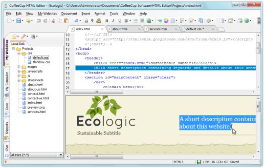 Phần mềm CoffeeCup Free HTML Editor
