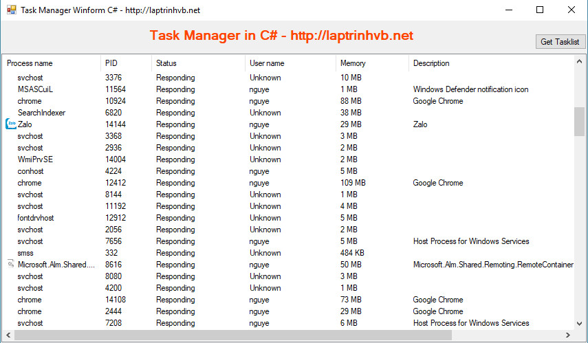 ứng dụng taskmanager c#