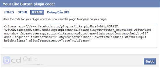 Get code Like Facebook Button