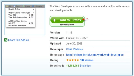 addon web developer trong firefox 