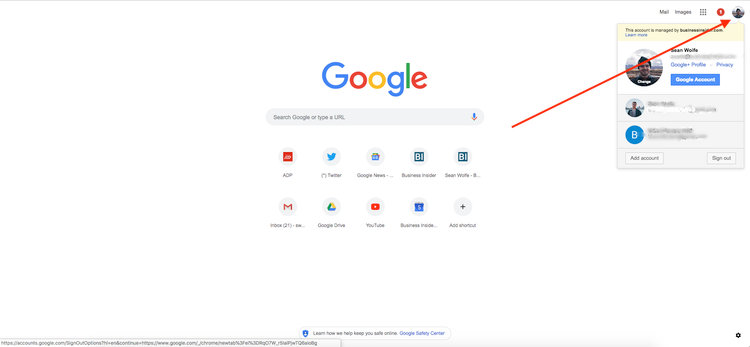 First, make sure you're signed into Google, then go to Gmail.com or the Google homepage. Next, click on your profile picture in the top-right corner.