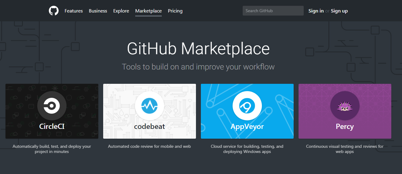 Giao diện Marketplace của Github