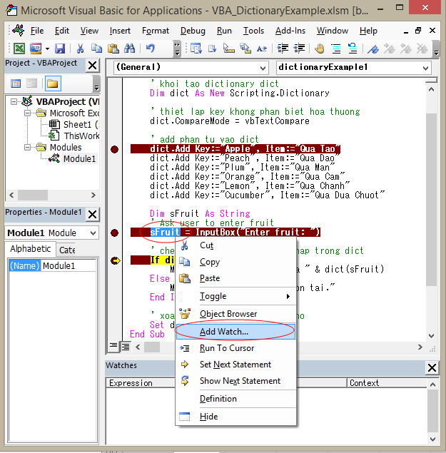 Ví dụ Debug trong Excel VBA