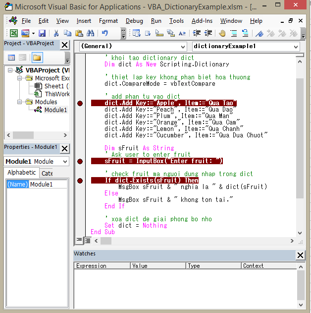 Ví dụ Debug trong Excel VBA