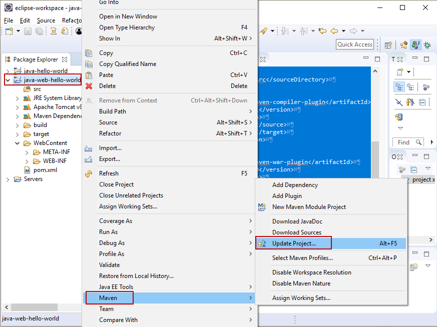 Update Maven web project trong Eclipse