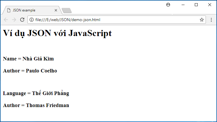 Ví dụ phân tích chuỗi JSON với JavaScript