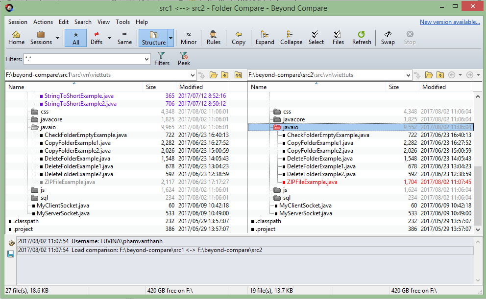 sử dụng Beyond Compare so sánh 2 folder