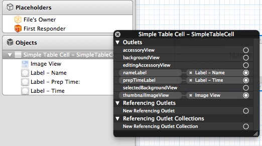 Simple Table Cell Connections