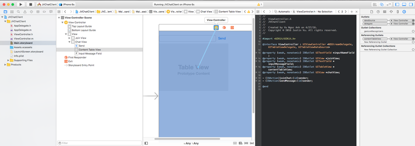 set dataSource và delegate cho table view