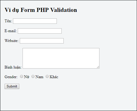Ví dụ Form PHP Validation