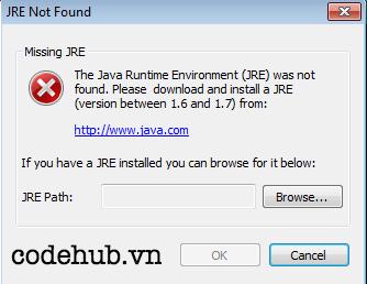 Lỗi Java Runtime Environment not found trên Windows