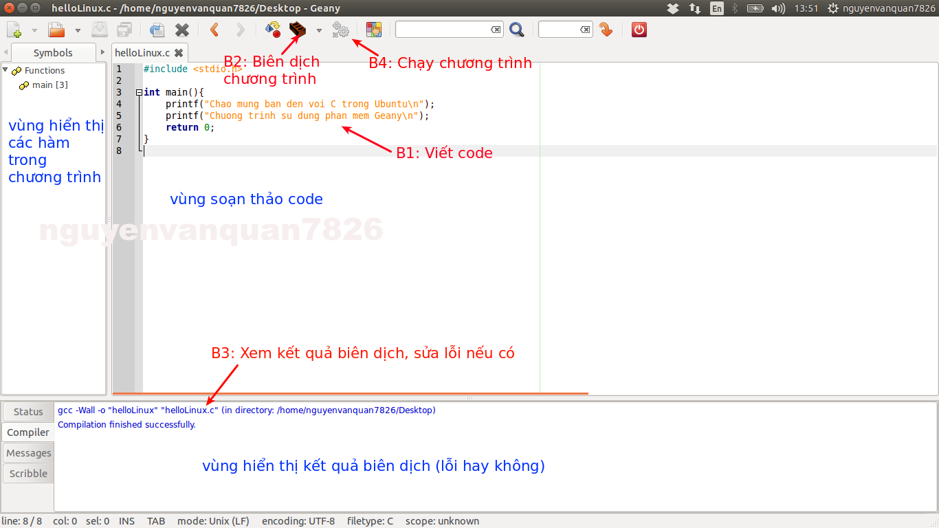 sử dụng geany lập trình C trong ubuntu