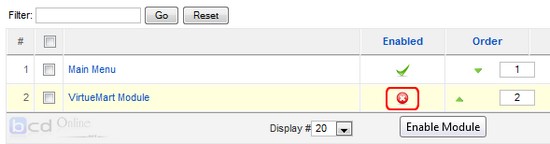 Kích hoạt module VirtueMart trong joomla