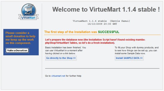 Cài đặt  virtuemart thành công