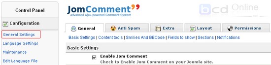 General Settings Comment trong joomla