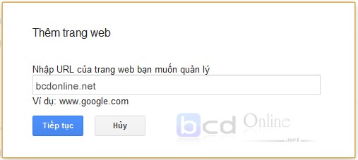 Nhập url trang web muốn thêm vào webmaster tool