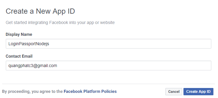 Create app facebook