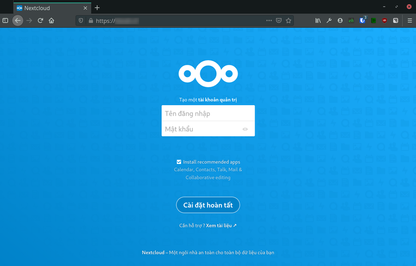 Cài đặt tài khoản admin Nextcloud