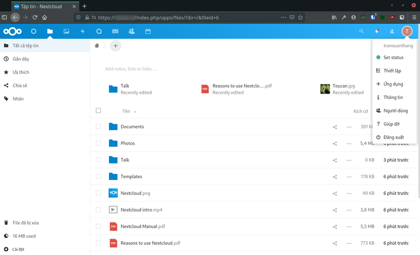 Giao diện Nextcloud