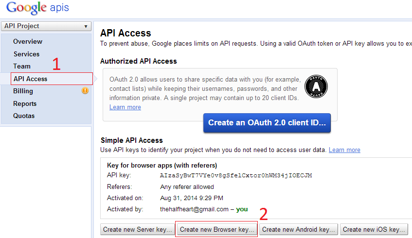 Đăng ký google map API để lấy key sử dụng google map