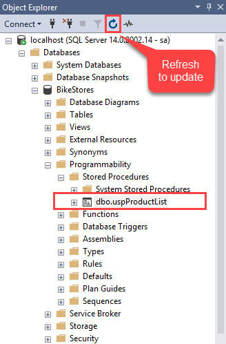 SQL Server Stored Procedure Object Explorer png