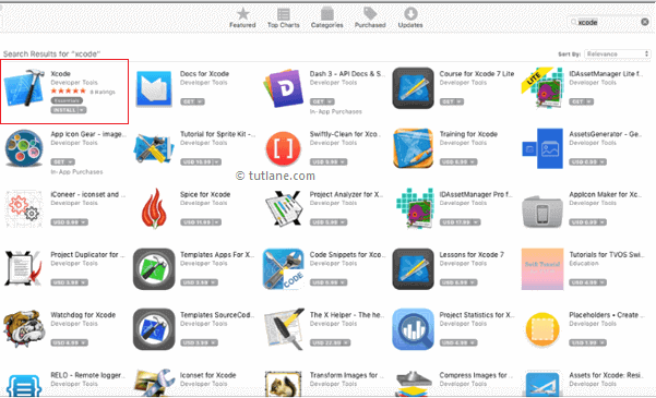 search xcode in apple app store to install png