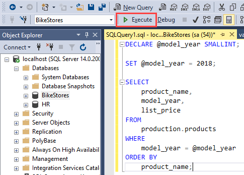Stored Procedure Variables execute a code block png