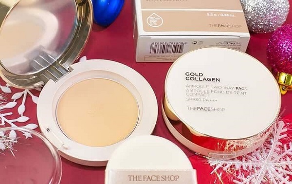 Phấn Phủ Gold Collagen Ampoule Two-way Pact SPF30++ V203 TheFaceShop