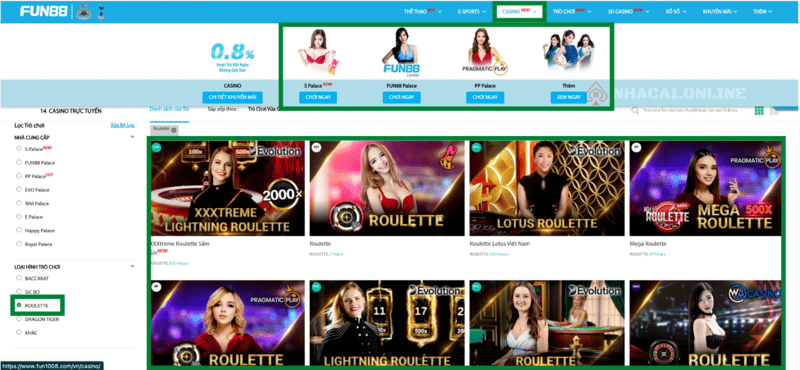 Bước 2: Chọn trò chơi cò quay Roulette Fun88